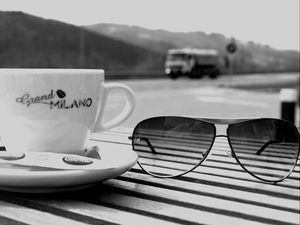 Preview wallpaper cup, coffee, glasses, table, waiting