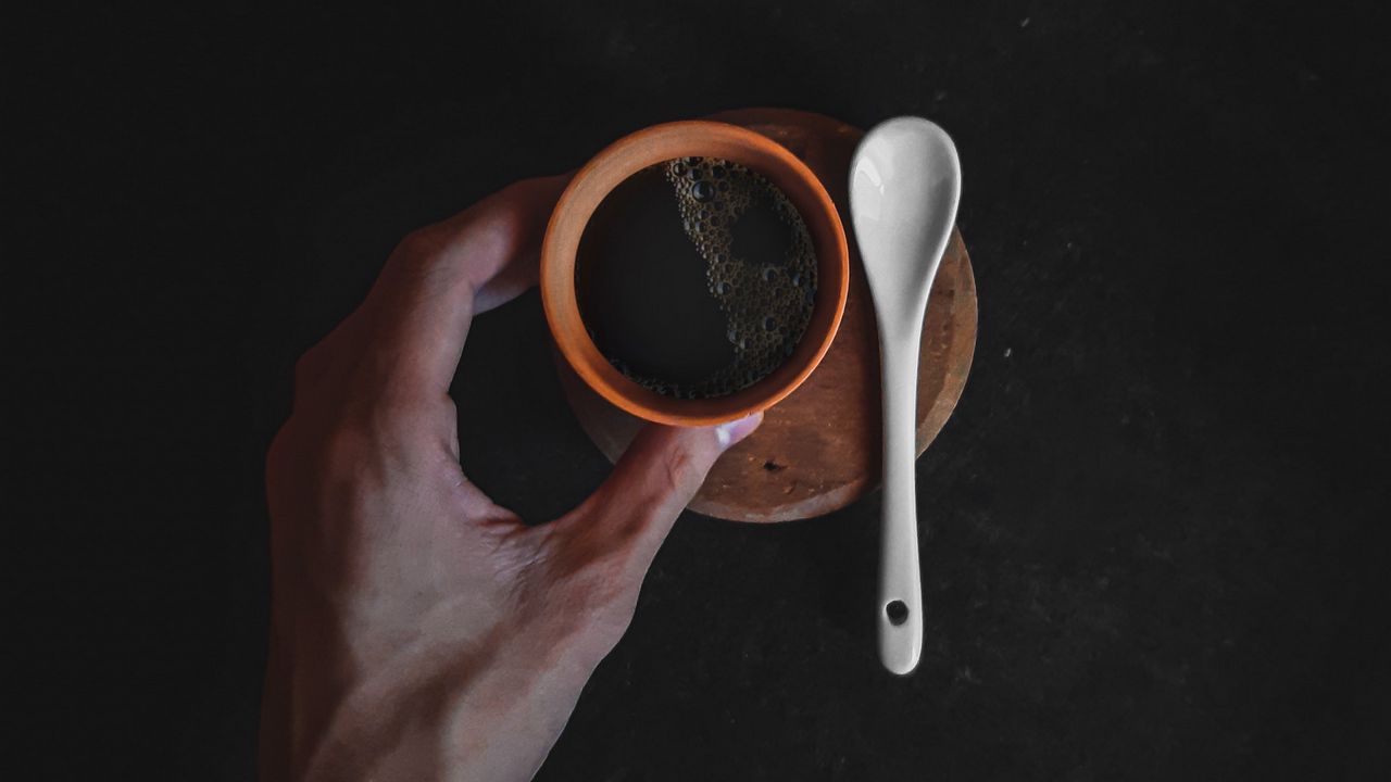 Wallpaper cup, coffee, hand, spoon, dark