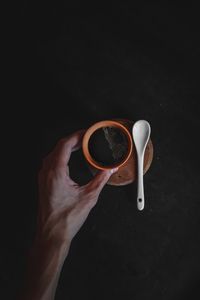 Preview wallpaper cup, coffee, hand, spoon, dark
