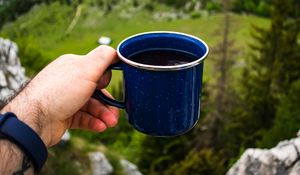 Preview wallpaper cup, coffee, hand, nature