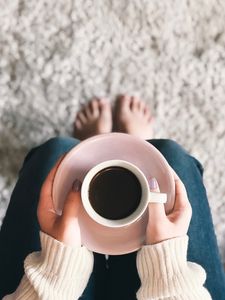 Preview wallpaper cup, coffee, hands, sweater