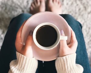 Preview wallpaper cup, coffee, hands, sweater