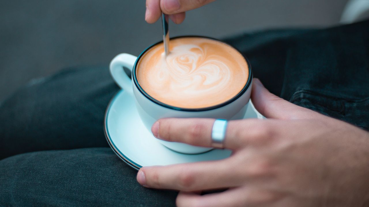 Wallpaper cup, coffee, hands, rings