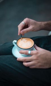 Preview wallpaper cup, coffee, hands, rings