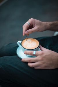 Preview wallpaper cup, coffee, hands, rings