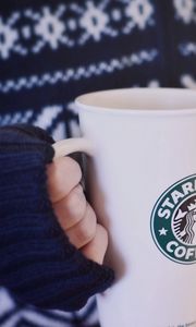 Preview wallpaper cup, coffee, hands, sweater, mood