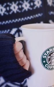 Preview wallpaper cup, coffee, hands, sweater, mood