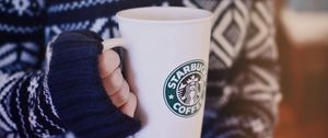 Preview wallpaper cup, coffee, hands, sweater, mood