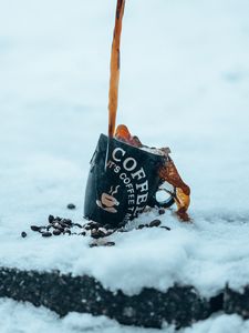 Preview wallpaper cup, coffee, jet, drink, coffee beans, snow