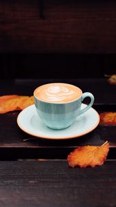 Preview wallpaper cup, coffee, leaves, autumn