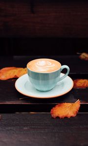 Preview wallpaper cup, coffee, leaves, autumn