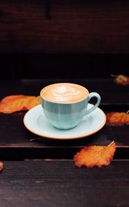 Preview wallpaper cup, coffee, leaves, autumn