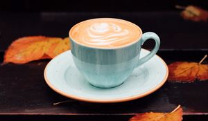 Preview wallpaper cup, coffee, leaves, autumn