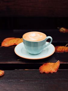 Preview wallpaper cup, coffee, leaves, drink