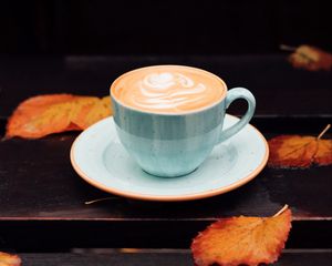 Preview wallpaper cup, coffee, leaves, drink