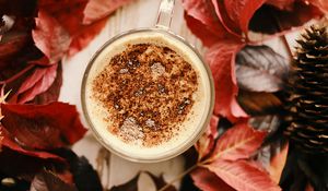 Preview wallpaper cup, coffee, leaves, cones