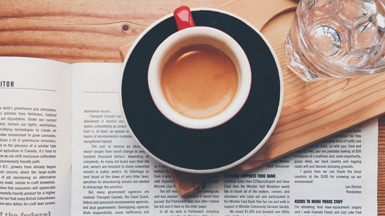 Wallpaper cup, coffee, newspaper, breakfast