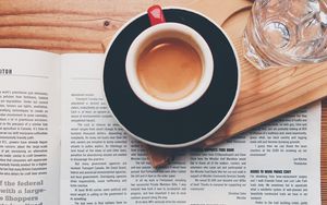 Preview wallpaper cup, coffee, newspaper, breakfast