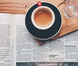 Preview wallpaper cup, coffee, newspaper, breakfast