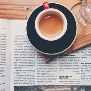 Preview wallpaper cup, coffee, newspaper, breakfast