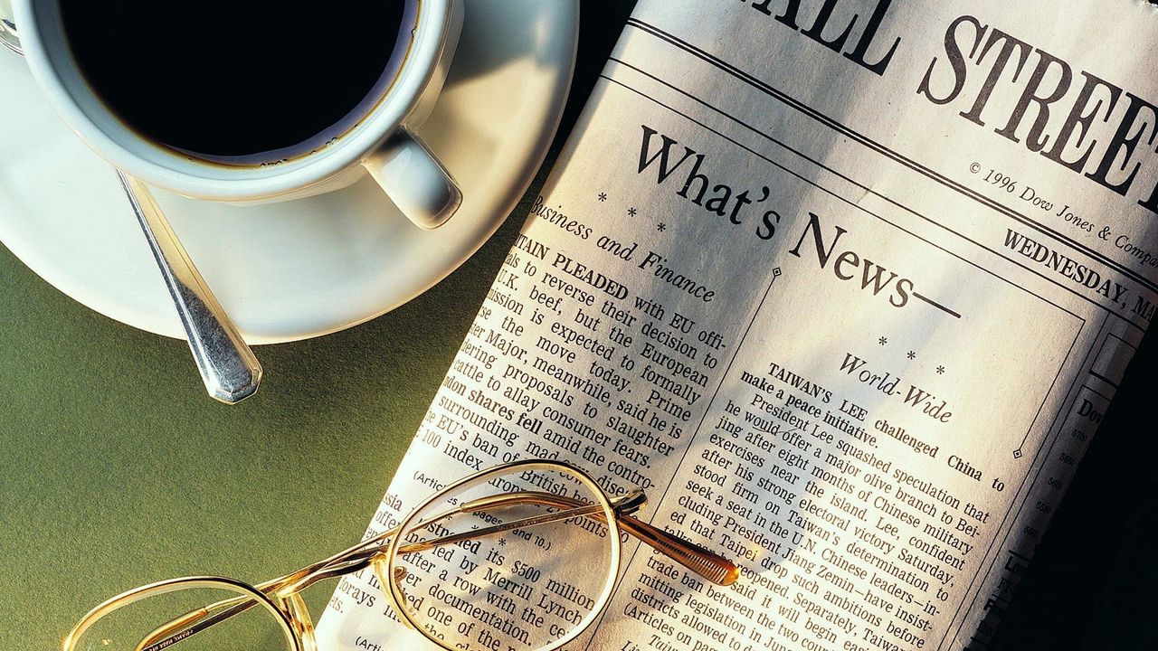 Wallpaper cup, coffee, newspaper, glasses, breakfast, needs