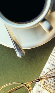 Preview wallpaper cup, coffee, newspaper, glasses, breakfast, needs