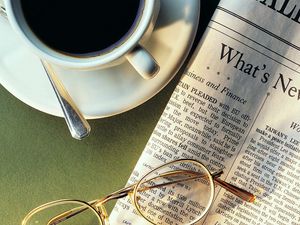 Preview wallpaper cup, coffee, newspaper, glasses, breakfast, needs