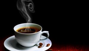Preview wallpaper cup, coffee, steam, hot, grains, table