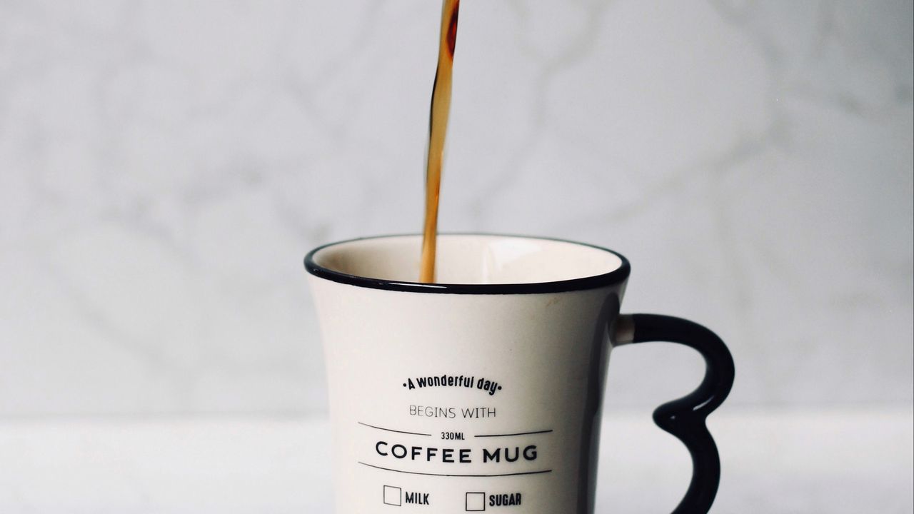 Wallpaper cup, coffee, teapot, inscription, words