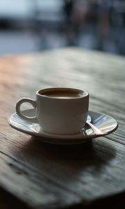 Preview wallpaper cup, coffee, wooden, surface