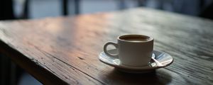 Preview wallpaper cup, coffee, wooden, surface