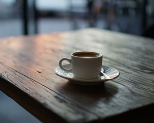 Preview wallpaper cup, coffee, wooden, surface