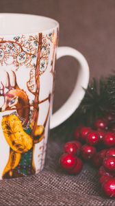 Preview wallpaper cup, deer, branch, candle, christmas