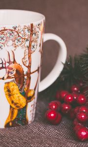 Preview wallpaper cup, deer, branch, candle, christmas