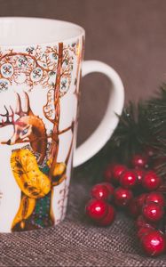 Preview wallpaper cup, deer, branch, candle, christmas