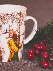 Preview wallpaper cup, deer, branch, candle, christmas