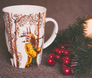 Preview wallpaper cup, deer, branch, candle, christmas