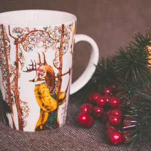 Preview wallpaper cup, deer, branch, candle, christmas