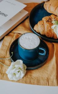 Preview wallpaper cup, drink, baked goods, flowers, book