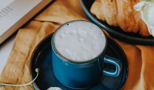 Preview wallpaper cup, drink, baked goods, flowers, book