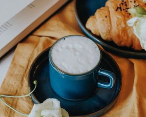 Preview wallpaper cup, drink, baked goods, flowers, book