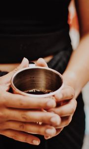 Preview wallpaper cup, drink, hands, girl