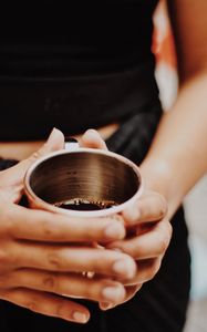 Preview wallpaper cup, drink, hands, girl