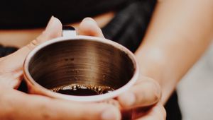 Preview wallpaper cup, drink, hands, girl