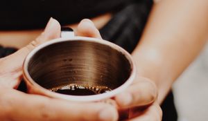 Preview wallpaper cup, drink, hands, girl