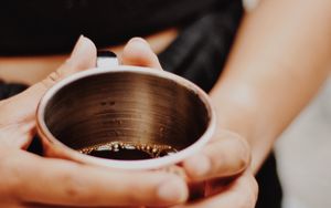 Preview wallpaper cup, drink, hands, girl