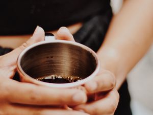 Preview wallpaper cup, drink, hands, girl