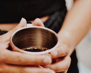 Preview wallpaper cup, drink, hands, girl