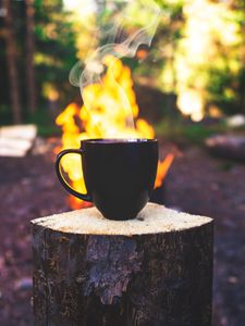 Preview wallpaper cup, drink, steam, bonfire, camping