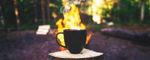 Preview wallpaper cup, drink, steam, bonfire, camping